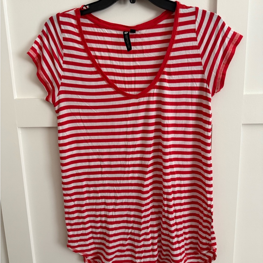 Red and White Striped Women's Top